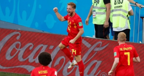 Le Belge Dries Mertens exulte après avoir ouvert le score face au Panama lors du Mondial, le 18 juin 2018 à Sotchi.