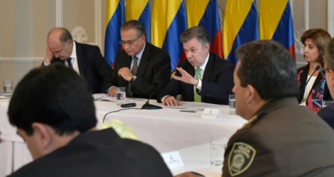 Le président colombien Juan Manuel lors d'une réunion à Bogota, le 26 juin 2018.