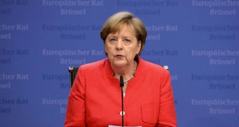 La chancelière allemande Angela Merkel lors d'une conférence de presse à Bruxelles le 29 juin 2018.