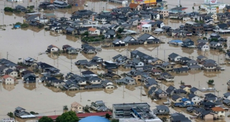La ville de Kurashiki sous les eaux après des terribles inondations dans l'ouest du Japon, le 8 juillet 2018 