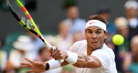 L'Espagnol Rafael Nadal contre l'Argentin Juan Martin Del Potro en quarts de finale de Wimbledon, le 11 juillet 2018