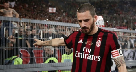 Le capitaine de l'AC Milan, Leonardo Bonucci lors de la finale perdue de la Coupe d'Italie, face à la Juventus, le 9 mai 2018 à Rome