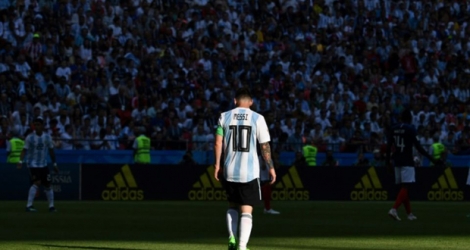 L'attaquant vedette de l'Argentine Lionel Messi lors du du 8e de finale contre la France au Mondial, le 30 juin 2018 à Kazan 