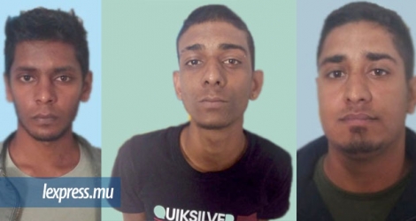 Les trois suspects, Sheik Abdool Naesheed Emman, Tilen Paneken et Kheman Deenoo.