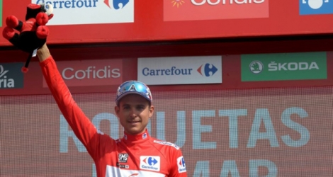 Le Français Rudy Molard nouveau maillot rouge de la Vuelta à l'issue de la 5e étape, le 29 août 2018 à Roquetas de Mar.