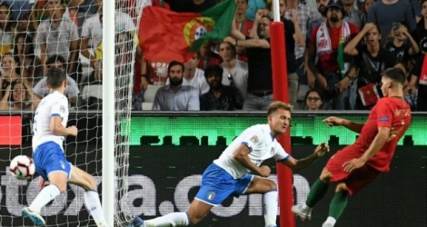 Le Portugais André Silva inscrit le seul but du match de Ligue des nations contre l'Italie, le 10 septembre 2018 à Lisbonne 
