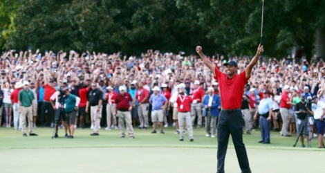Tiger Woods, vainqueur du Tour Championship, son premier titre depuis cinq ans, le 23 septembre 2018 à Atlanta.