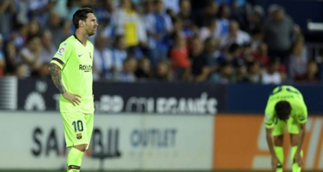 Lionel Messi dépité après le deuxième but de Leganés face au FC Barcelone, le 26 septembre 2018 à Leganés.