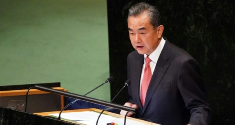 Le ministre des Affaires étrangères Wang Yi à la tribune de l'Assemblée générale annuelle de l'ONU, le 28 septembre 2018 à New York.