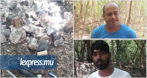 Veekash Seechurn (haut) et Zyad Soobhan auraient volé des pierres sur un site appartenant à l’État, à Pamplemousses.