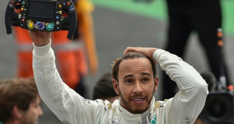 Le pilote britannique Lewis Hamilton, sacré champion du monde de F1 pour la 5e fois, après le GP du Mexique, le 28 octobre 2018 à Mexico 