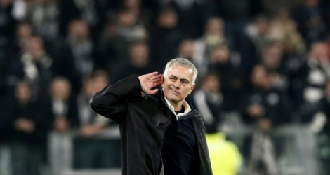 L'entraineur portugais de Manchester United, Jose Mourinho, à la fin du match gagné contre la Juventus de Turin, à Turin, le 7 novembre 2018.