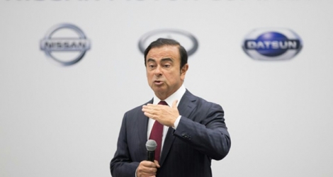 Carlos Ghosn, président du conseil d'administration de Nissan, donne une conférence de presse à Détroit aux Etats-Unis