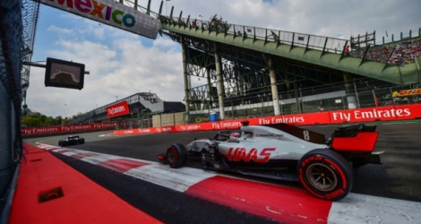 La monoplace du Français de l'écurie Haas Romain Grosjain, le 28 octobre 2018 à Mexico.