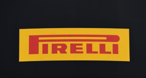 Logo de l'équipementier italien Pirelli sur le circuit de Monza, le 31 août 2018.