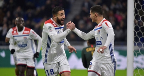 Les Lyonnais Nabil Fekir et Houssem Aouar ont tous les deux marqué dans le large succès de l'OL sur Monaco au Parc OL, le 16 décembre 2018.