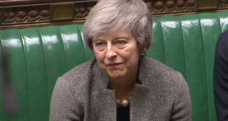 Capture d'écran d'une vidéo diffusée par le Parlement britannique de la Première Mnistre Theresa May, le 17 décembre 2018 à Londres.