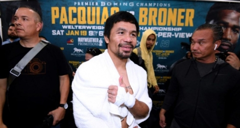 Le boxeur philippin Manny Pacquiao après une séance d'entraînement, le 9 janvier 2019 à Hollywood.