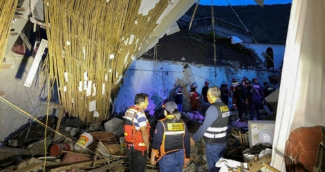 Les dégâts provoqués dans un hôtel par une coulée de boue le 26 janvier 2019 à Abancay, dans le sud-est du Pérou