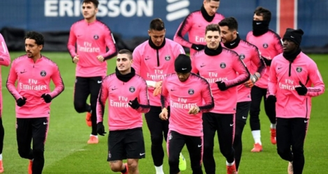 Les Parisiens préparent la réception de Bordeaux, lors d'une séance d'entraînement au Camp des Loges, le 8 février 2019.