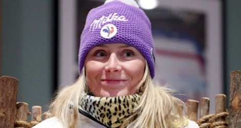 La skieuse française Tessa Worley en conférence de presse, le 23 novembre 2018 à Killington