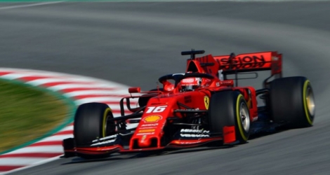 La Ferrari du pilote monégasque Charles Leclerc lors des essais d'avant-saison, le 21 février 2019 sur le circuit de Montmelo, près de Barcelone.