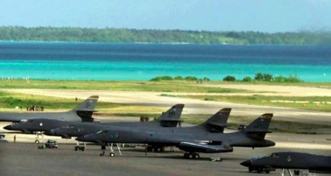 La base militaire conjointe américaine et britannique installée sur Diego Garcia, l'île principale de l'archipel des Chagos.