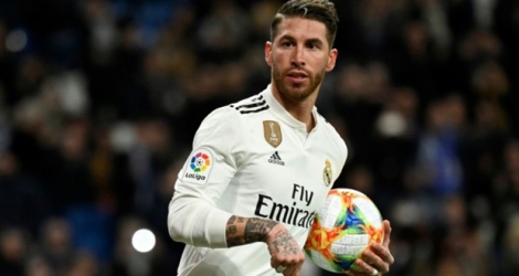 Le capitaine du Real Madrid Sergio Ramos buteur sur penalty contre Gérone, en quart de finale aller de la Coupe du Roi, le 24 janvier 2019 au stade Santiago-Bernabeu.