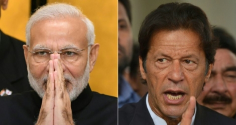Montage photographique représentant le Premier ministre indien Narendra Modi (g), le 29 octobre 2018, et son désormais homologue pakistanais Imran Khan, le 3 novembre 2016.