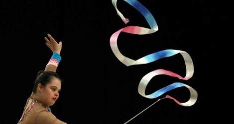 La Canadienne Sophie Lacourse-Pudifin lors des épreuves de gymnastique rythmique aux Jeux internationaux 