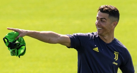 L'attaquant de la Juventus Cristiano Ronaldo en séance d'entraînement le 9 avril 2019 à Turin, avant le départ pour Amsterdam.