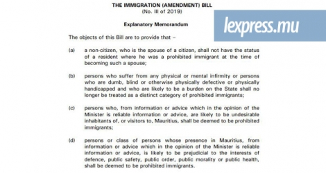 Fac-similé du projet de loi avec les quatre catégories de «Prohibited Immigrant». 
