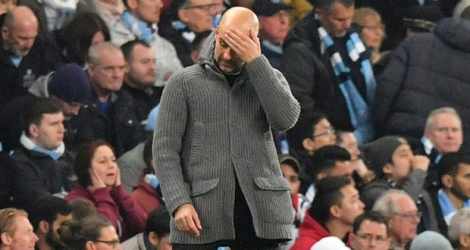 L'entraîneur de Manchester City Pep Guardiola, dépité, durant le quart de finale de Ligue des champions contre Tottenham, le 17 avril 2019.