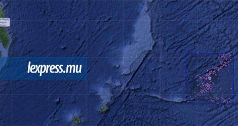 Le séisme de magnitude 4, 7 sur l’échelle de Richter a été enregistré à 289 km au nord-est de Rodrigues (photo : Iris Earthquake Browser).