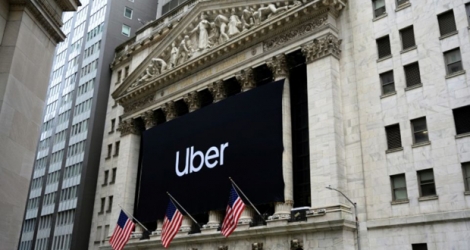 La bannière d'Uber barre la façade de la Bourse de New York, le 10 mai 2019.