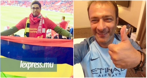 Yassir Domun, fan des Reds et Christian Malherbe, fan de Manchester City.