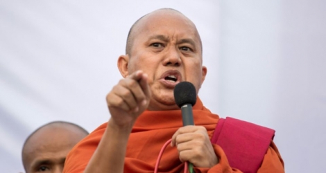 Le moine bouddhiste Wirathu lors d'un meeting à Rangoun le 5 mai 2019.