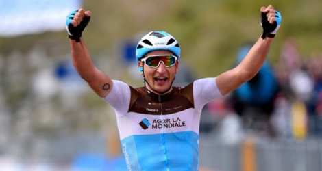 Le Français Nans Peters remporte la 17e étape du Giro, au stade de biathlon d'Anterselva, le 29 mai 2019.