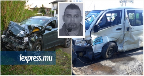 Devanand Crushna, 34 ans, (en médaillon) qui conduisait le van, n’a pas survécu à la collision avec la voiture où se trouvaient quatre personnes, hier après-midi. © Doreck Clair