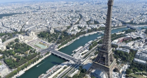 Vue aérienne de la ville de Paris, le 14 juillet 2018.