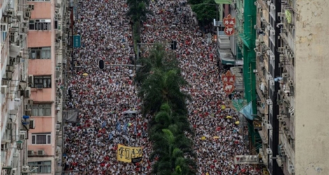 Manifestation contre un projet de loi d'extradition vers la Chine continentale, le 9 juin 2019 à Hong Kong.