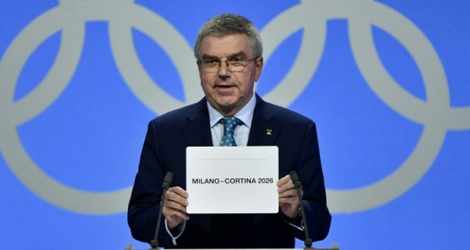 Le président du CIO Thomas Bach lors de l'annonce de l'attribution des JO d'hiver 2026 à Milan/Cortina d'Ampezzo le 24 juin 2019.