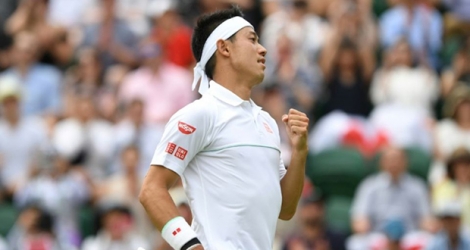 Kei Nishikori impressionnant contre l'Américain Steve Johnson à Wimbledon, le 6 juillet 2019.