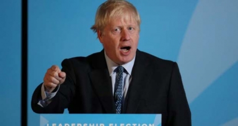 Boris Johnson lors d'une réunion électorale du parti conservateur à Wyboston, dans l'est de l'Angleterre, le 13 juillet 2019.