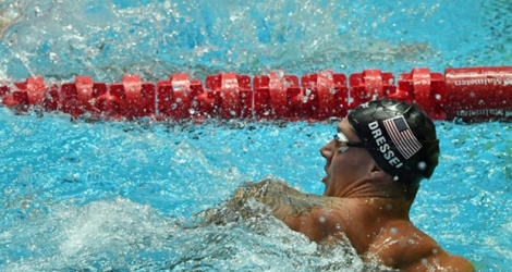 L'Américain Caleb Dressel à l'arrivée de son 100m nage libre victorieux aux Championnats du monde de Gwangju, le 25 juillet 2019.