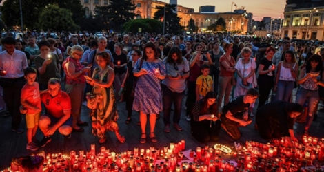 Veillée le 27 juillet 2019 à Bucarest en mémoire d'Alexandra, une fillette dont l'enlèvement et le meurtre ont profondément ému le pays provoquant le limogeage du chef de la police.