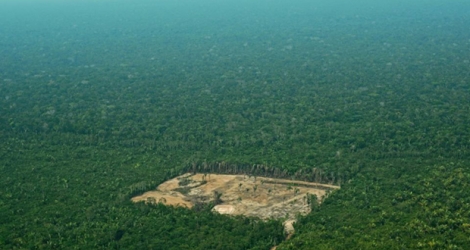 Photo aérienne montrant une zone déforestée en Amazonie, dans l'ouest du Brésil, prise le 22 septembre 2017.