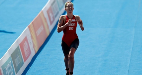 L'Anglaise Jessica Learmonth lors de la finale du triathlon des Jeux du Commonwealth, à Gold Coast en Australie, le 5 avril 2018.
