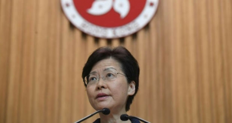 La cheffe de l'exécutif de Hong Kong Carrie Lam s'exprime lors d'une conférence de presse, le 20 août 2019 à Hong Kong.