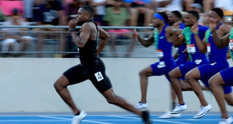 L'Américain Christian Coleman vainqueur de la finale du 100 m des Championnats des Etats-Unis d'athlétisme, le 25 juillet 2019 à Des Moines (Iowa).